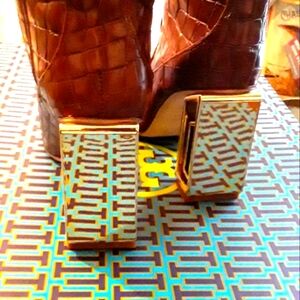 COPY - Tory Burch 95mm croc embossed Jessa Cuba rectangular hardware knee high …
